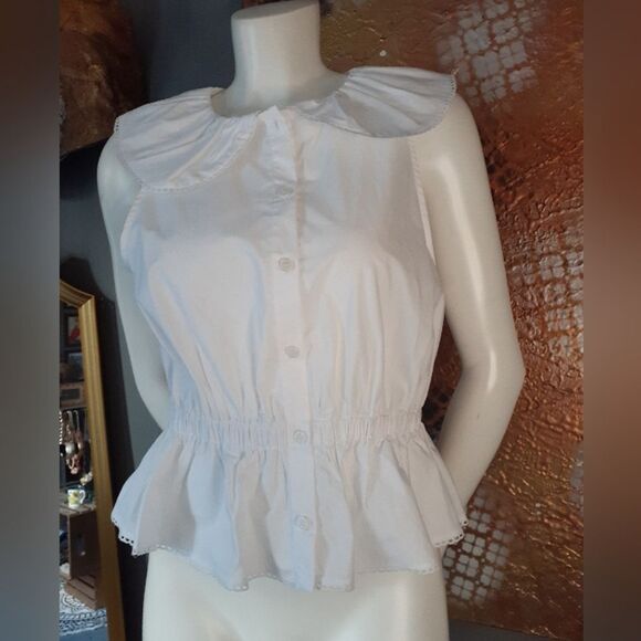 Zara Nwot 100% Cotton White Ruffled Women's Top - Picture 9 of 10